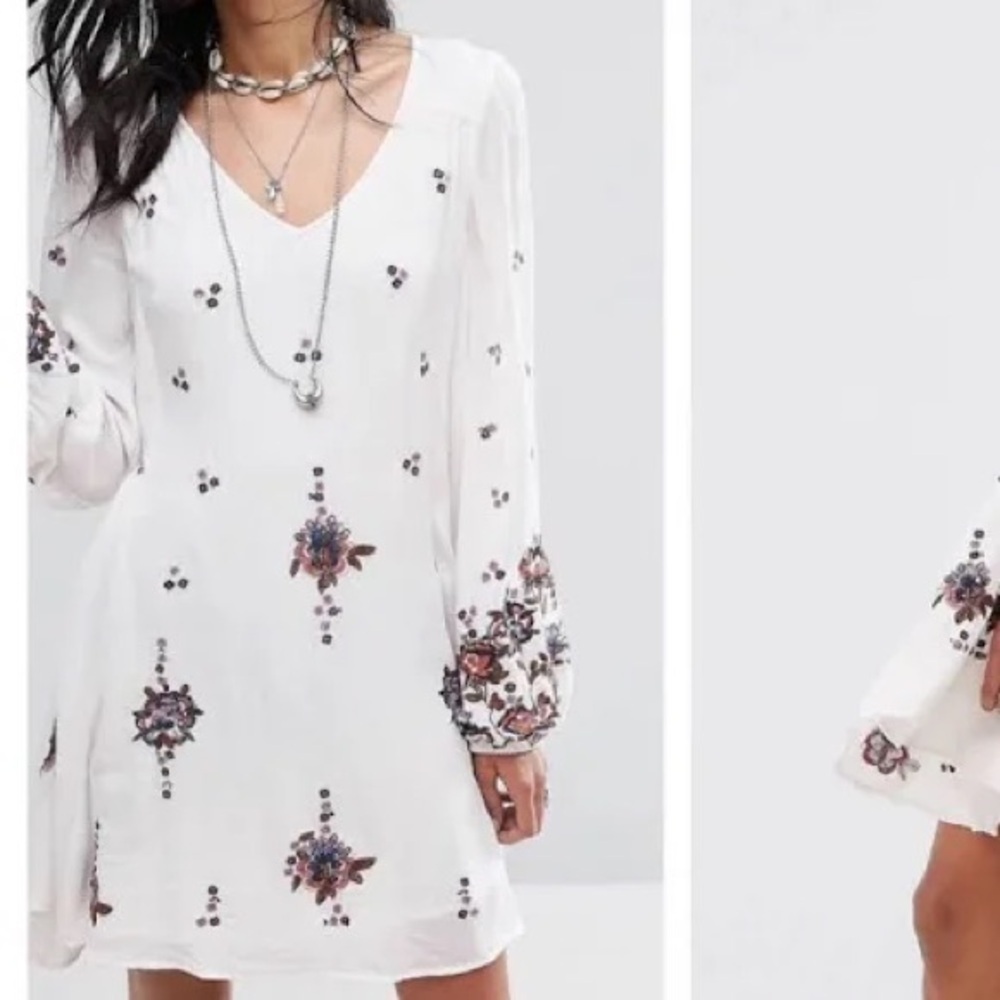 Free People White Dress with Floral Embroidery